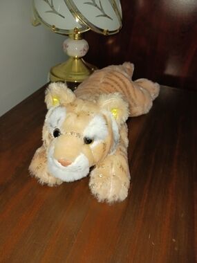 FAO Schwarz Gold and White Plush Tiger Stuffed Animal